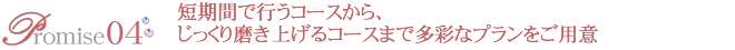 約束4 短期間で行うコースから、じっくり磨き上げるコースまで多彩なプランをご用意